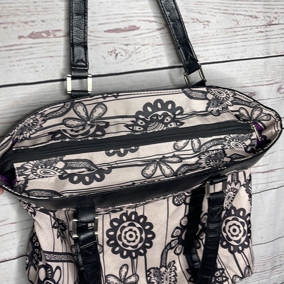 American Tourister Travel Bag Black Taupe Tan Floral Print Tote Bag Carryall! - Picture 9 of 11